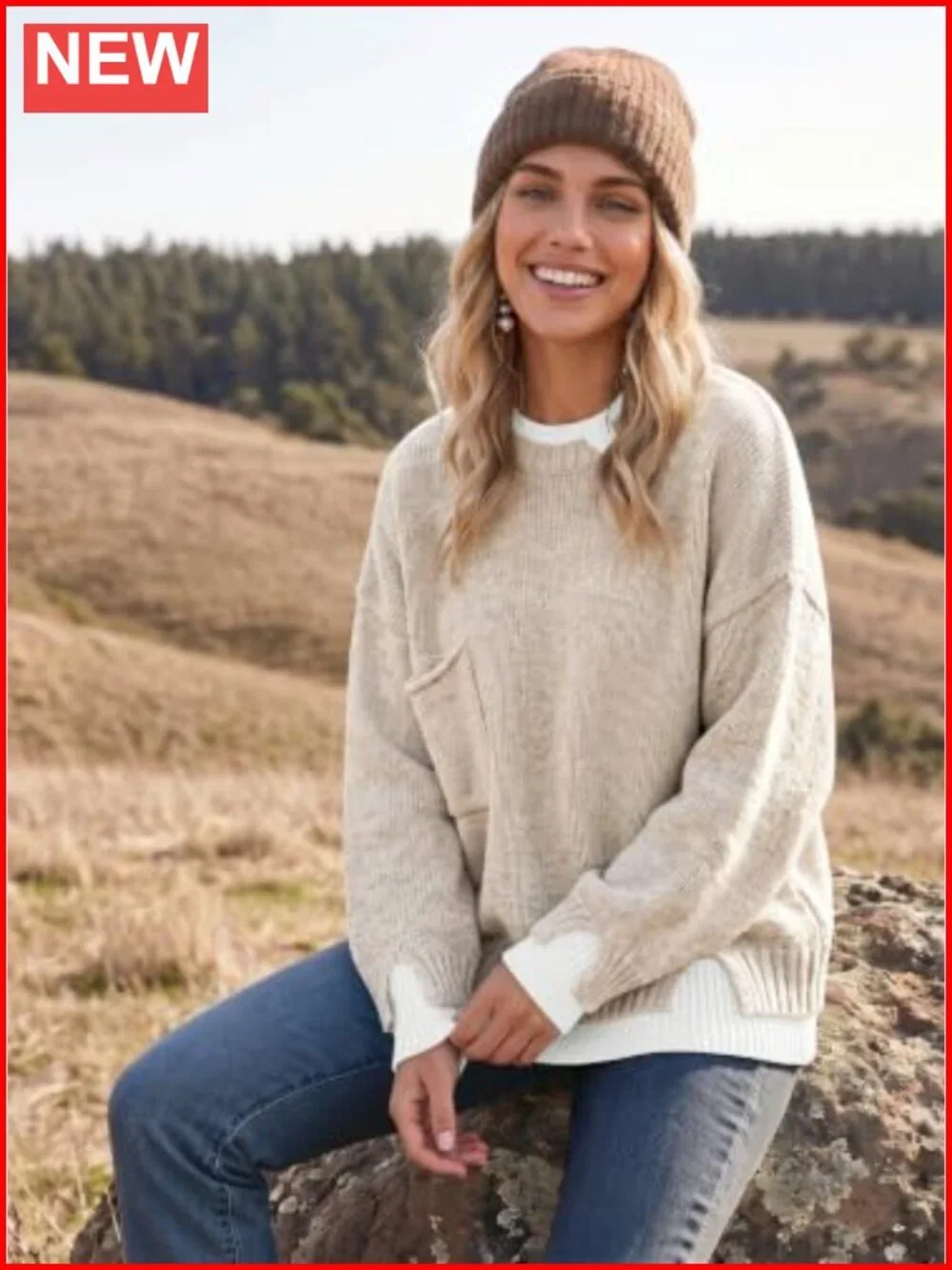 Womens Wool Blend Oversized Chunky Ribbed Knit Pullover Sweater